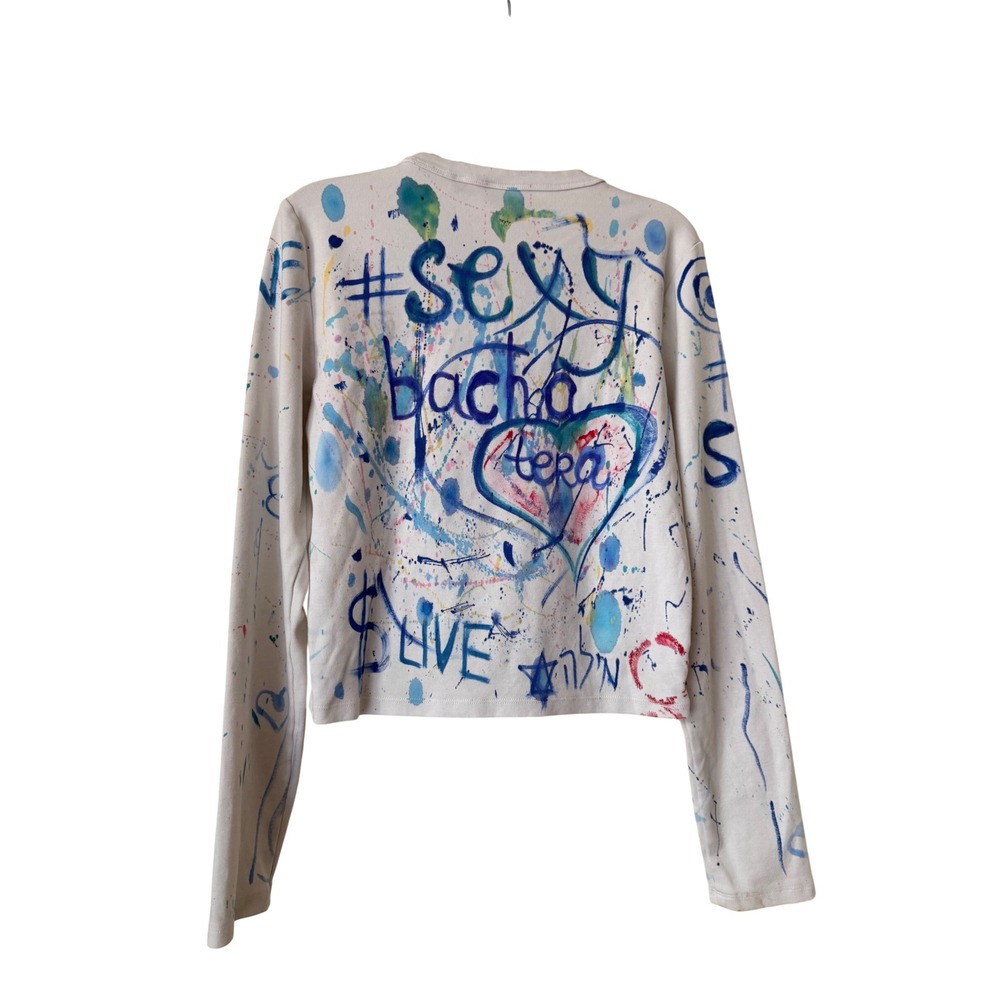 Sunday Best Aritzia Y2K chaotic chic Amor Bachata Graffiti Long Sleeve Top  Sz M - Picture 2 of 4